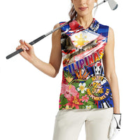 Personalized Philippines Independence Day Women Sleeveless Polo Shirt Polynesia Filipinas Eagle Hibiscus