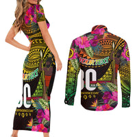 Personalised Vanuatu Independence Day 30 July Couples Matching Short Sleeve Bodycon Dress and Long Sleeve Button Shirt Hibiscus Polynesian Pattern