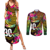 Personalised Vanuatu Independence Day 30 July Couples Matching Summer Maxi Dress and Long Sleeve Button Shirt Hibiscus Polynesian Pattern