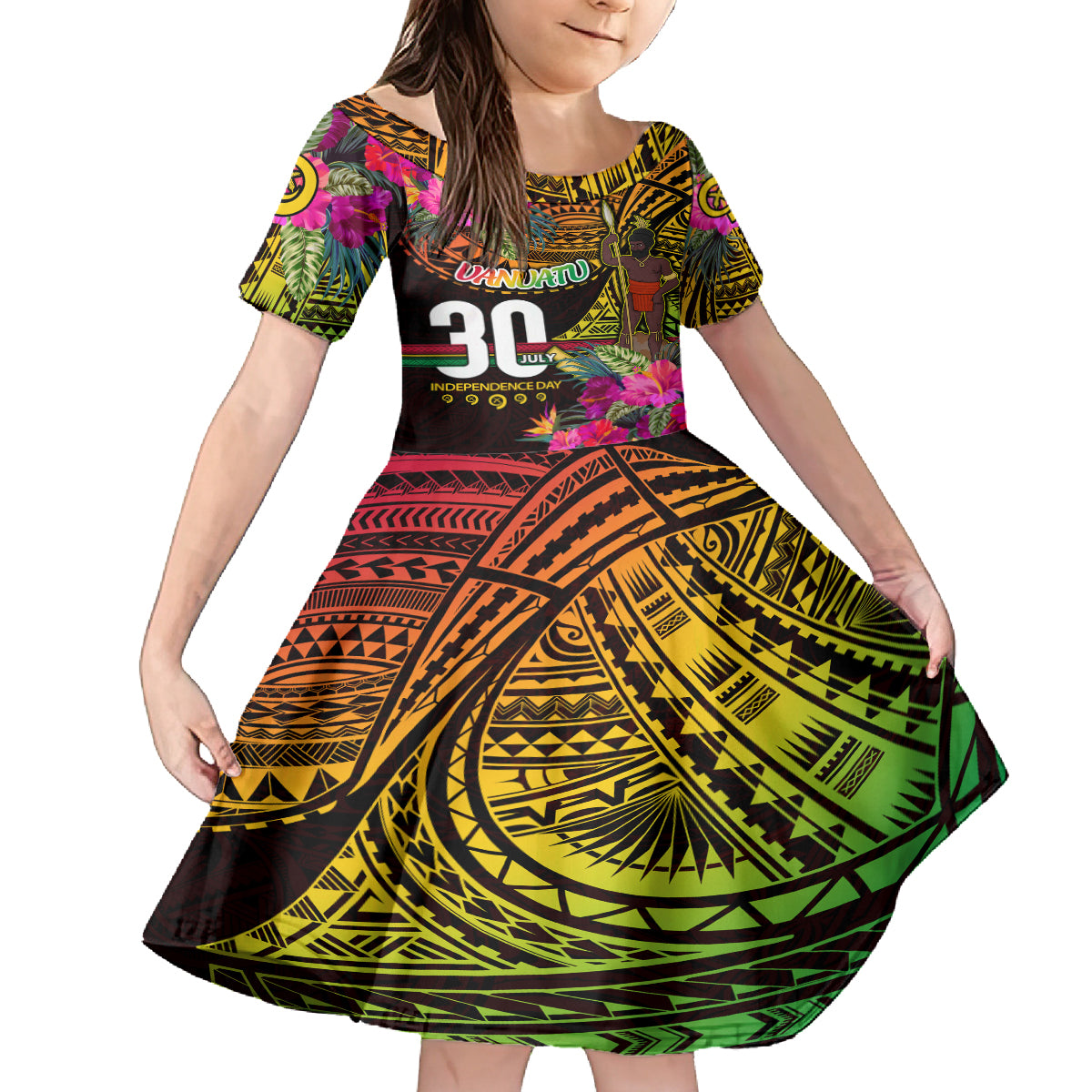 Personalised Vanuatu Independence Day 30 July Family Matching Off Shoulder Maxi Dress and Hawaiian Shirt Hibiscus Polynesian Pattern