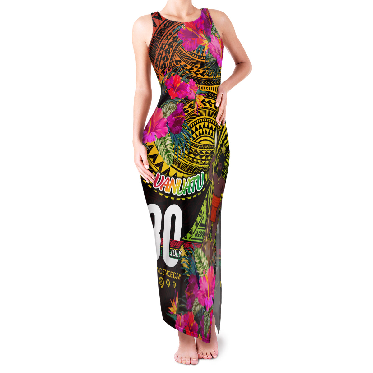 Personalised Vanuatu Independence Day 30 July Family Matching Tank Maxi Dress and Hawaiian Shirt Hibiscus Polynesian Pattern