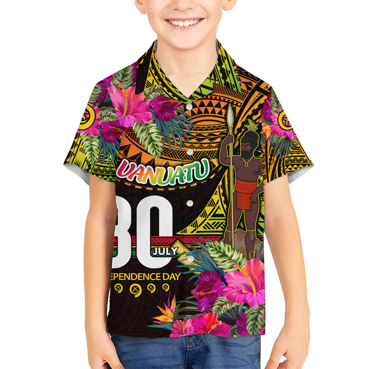 Personalised Vanuatu Independence Day 30 July Hawaiian Shirt Hibiscus Polynesian Pattern