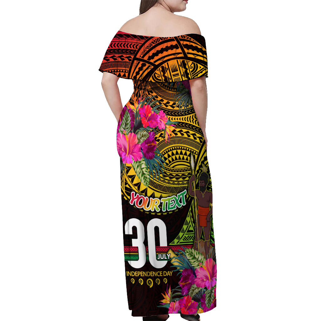 Personalised Vanuatu Independence Day 30 July Off Shoulder Maxi Dress Hibiscus Polynesian Pattern