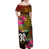 Personalised Vanuatu Independence Day 30 July Off Shoulder Maxi Dress Hibiscus Polynesian Pattern