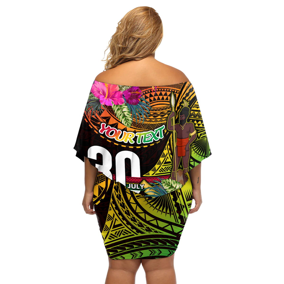 Personalised Vanuatu Independence Day 30 July Off Shoulder Short Dress Hibiscus Polynesian Pattern