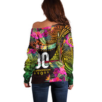 Personalised Vanuatu Independence Day 30 July Off Shoulder Sweater Hibiscus Polynesian Pattern