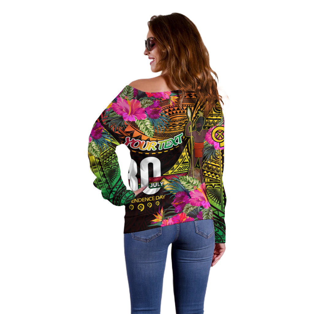 Personalised Vanuatu Independence Day 30 July Off Shoulder Sweater Hibiscus Polynesian Pattern