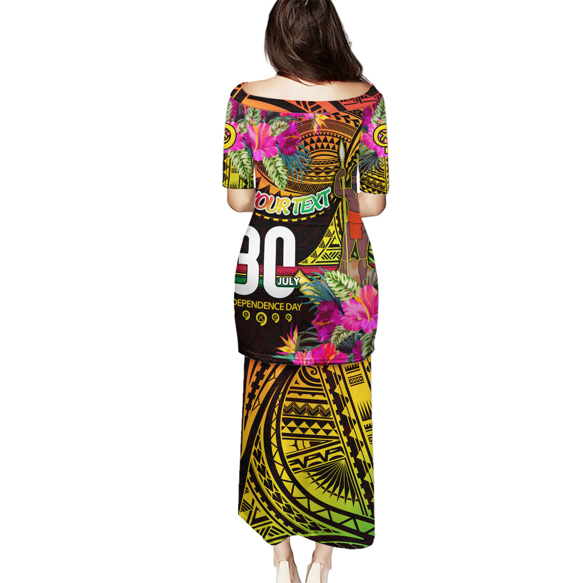 Personalised Vanuatu Independence Day 30 July Puletasi Hibiscus Polynesian Pattern