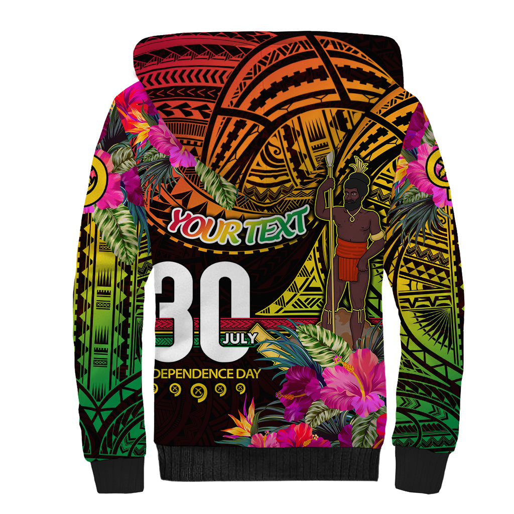Personalised Vanuatu Independence Day 30 July Sherpa Hoodie Hibiscus Polynesian Pattern