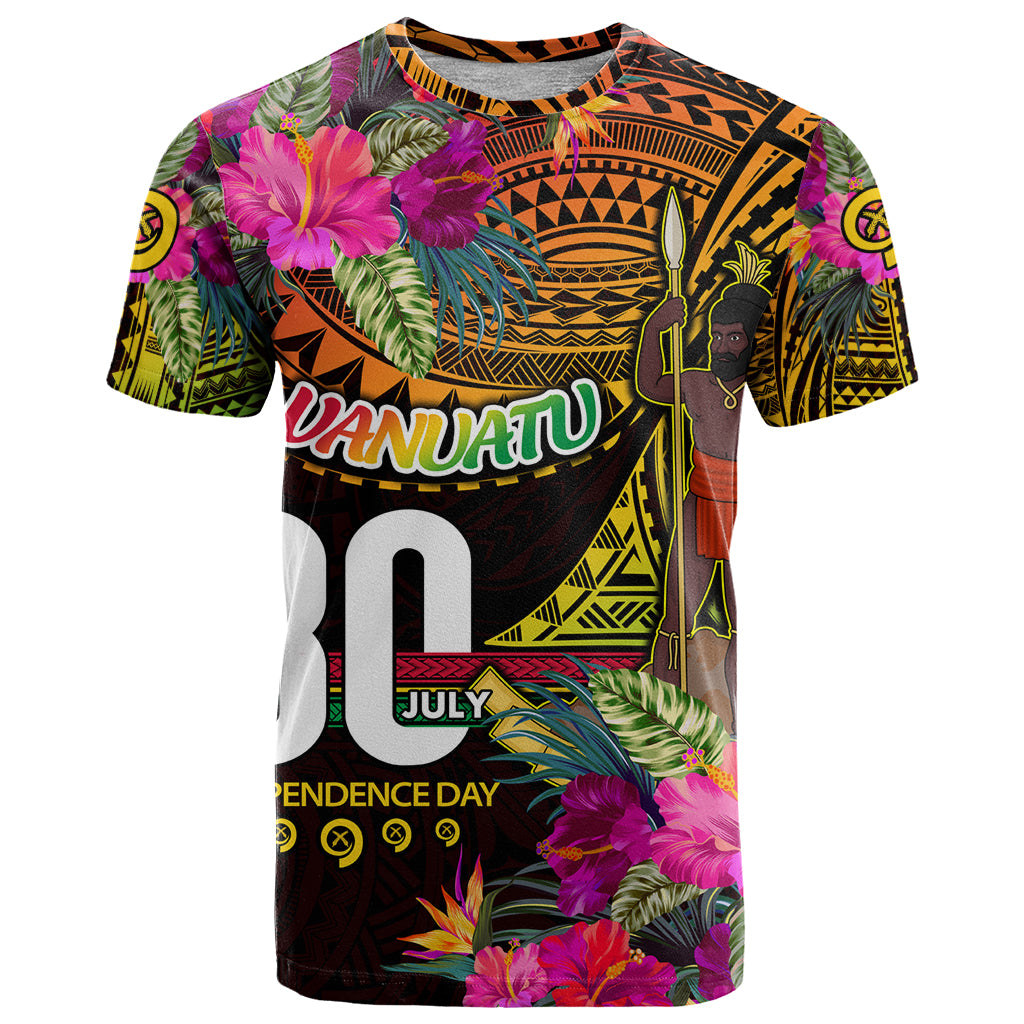 Personalised Vanuatu Independence Day 30 July T Shirt Hibiscus Polynesian Pattern