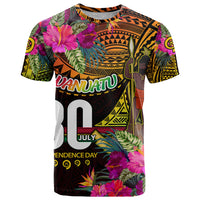 Personalised Vanuatu Independence Day 30 July T Shirt Hibiscus Polynesian Pattern