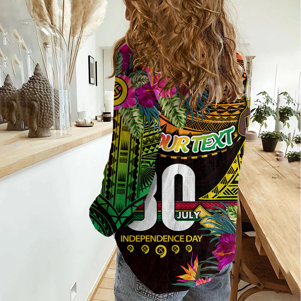 Personalised Vanuatu Independence Day 30 July Women Casual Shirt Hibiscus Polynesian Pattern