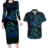 Sea Animal Polynesia Couples Matching Long Sleeve Bodycon Dress and Hawaiian Shirt Polynesian Pattern DT02 Black - Polynesian Pride