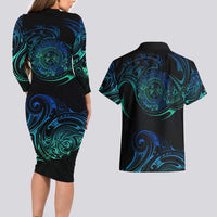 Sea Animal Polynesia Couples Matching Long Sleeve Bodycon Dress and Hawaiian Shirt Polynesian Pattern DT02 - Polynesian Pride