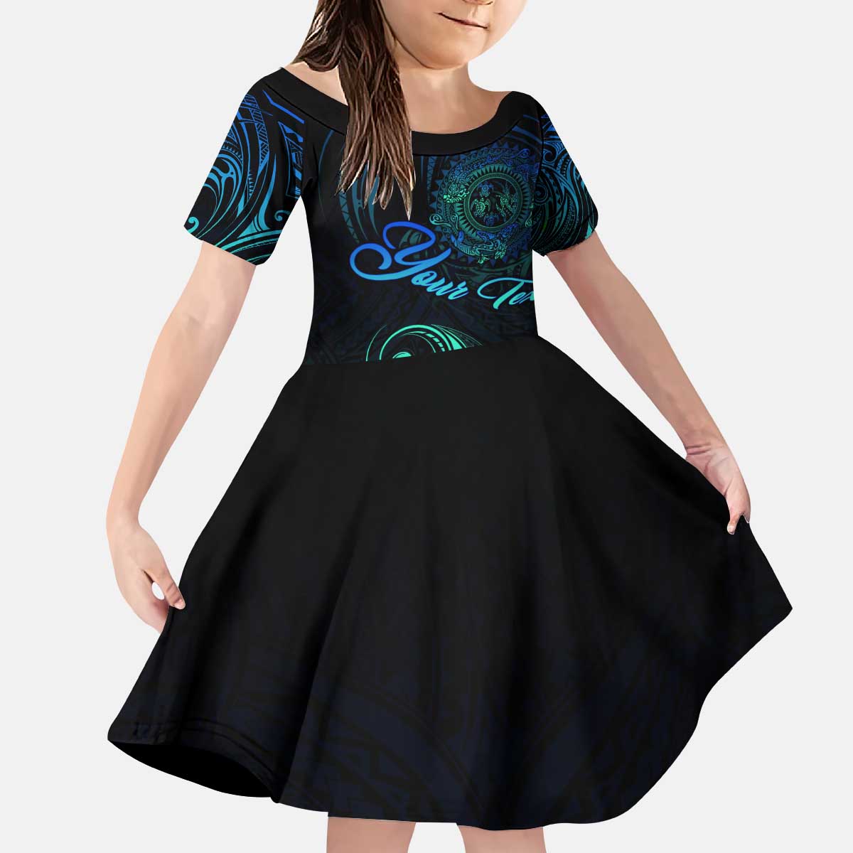 Sea Animal Polynesia Kid Short Sleeve Dress Polynesian Pattern DT02 KID Black - Polynesian Pride