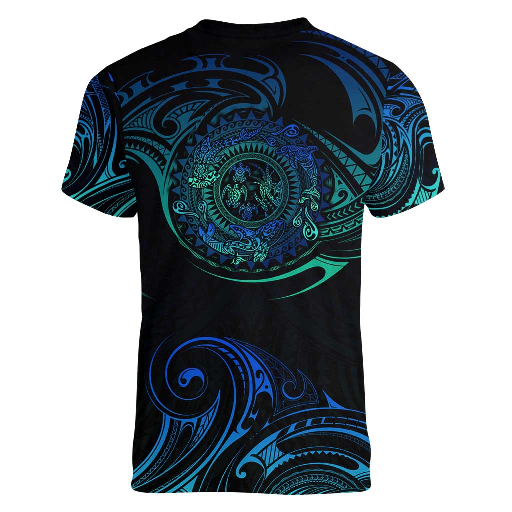 Sea Animal Polynesia Women V-Neck T-Shirt Polynesian Pattern