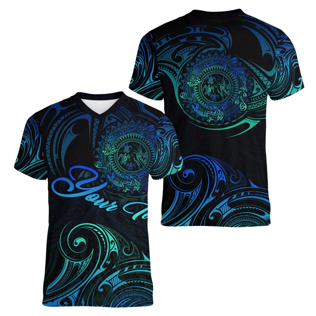 Sea Animal Polynesia Women V-Neck T-Shirt Polynesian Pattern