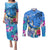 Aloha Hawaii Couples Matching Puletasi and Long Sleeve Button Shirt Dolphins and Fish Hook Hibiscus