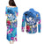 Aloha Hawaii Couples Matching Puletasi and Long Sleeve Button Shirt Dolphins and Fish Hook Hibiscus