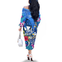 Aloha Hawaii Family Matching Off The Shoulder Long Sleeve Dress and Hawaiian Shirt Dolphins and Fish Hook Hibiscus DT02 - Polynesian Pride