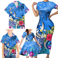 Aloha Hawaii Family Matching Short Sleeve Bodycon Dress and Hawaiian Shirt Dolphins and Fish Hook Hibiscus DT02 - Polynesian Pride