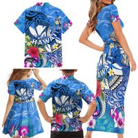 Aloha Hawaii Family Matching Short Sleeve Bodycon Dress and Hawaiian Shirt Dolphins and Fish Hook Hibiscus DT02 - Polynesian Pride
