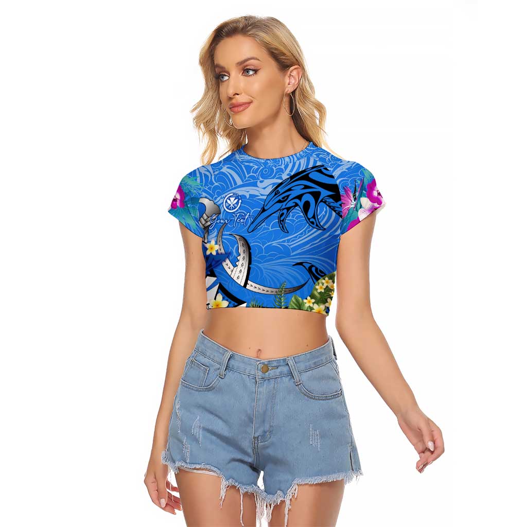Aloha Hawaii Raglan Cropped T Shirt Dolphins and Fish Hook Hibiscus