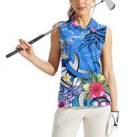 Aloha Hawaii Women Sleeveless Polo Shirt Dolphins and Fish Hook Hibiscus