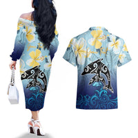 Mother And Baby Dolphins Couples Matching Off The Shoulder Long Sleeve Dress and Hawaiian Shirt Hawaii Hibiscus DT02 - Polynesian Pride