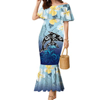 Mother And Baby Dolphins Family Matching Mermaid Dress and Hawaiian Shirt Hawaii Hibiscus DT02 Mom's Dress Blue - Polynesian Pride