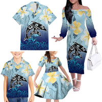 Mother And Baby Dolphins Family Matching Off The Shoulder Long Sleeve Dress and Hawaiian Shirt Hawaii Hibiscus DT02 - Polynesian Pride