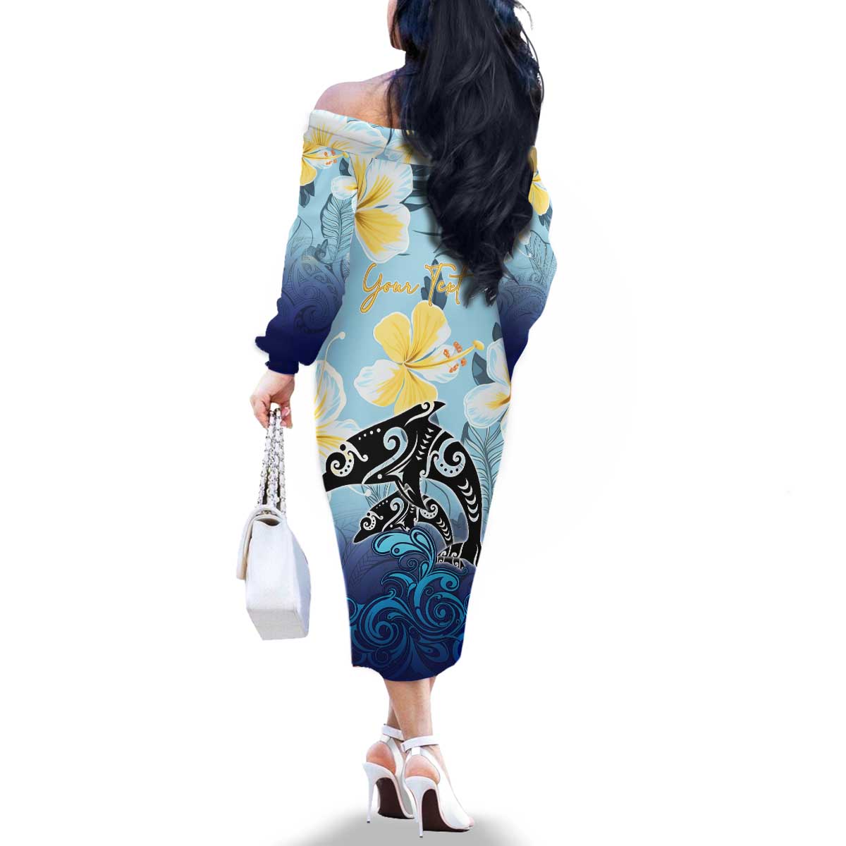 Mother And Baby Dolphins Family Matching Off The Shoulder Long Sleeve Dress and Hawaiian Shirt Hawaii Hibiscus DT02 - Polynesian Pride