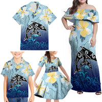 Mother And Baby Dolphins Family Matching Off Shoulder Maxi Dress and Hawaiian Shirt Hawaii Hibiscus DT02 - Polynesian Pride
