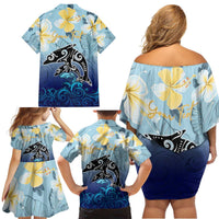 Mother And Baby Dolphins Family Matching Off Shoulder Short Dress and Hawaiian Shirt Hawaii Hibiscus DT02 - Polynesian Pride