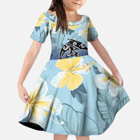Mother And Baby Dolphins Family Matching Puletasi and Hawaiian Shirt Hawaii Hibiscus DT02 Daughter's Dress Blue - Polynesian Pride