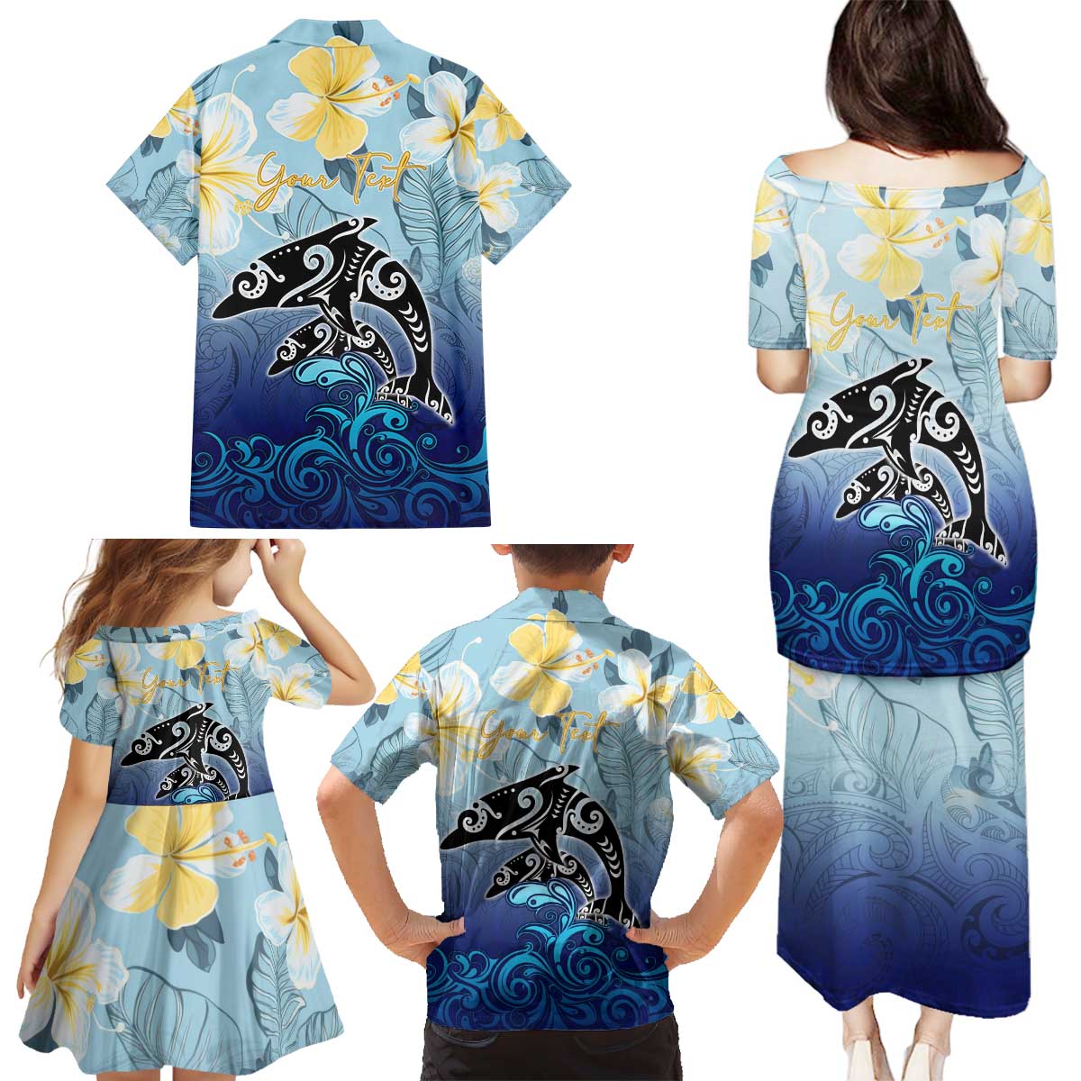 Mother And Baby Dolphins Family Matching Puletasi and Hawaiian Shirt Hawaii Hibiscus DT02 - Polynesian Pride