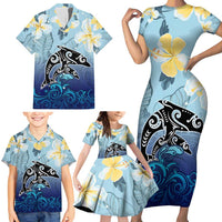 Mother And Baby Dolphins Family Matching Short Sleeve Bodycon Dress and Hawaiian Shirt Hawaii Hibiscus DT02 - Polynesian Pride