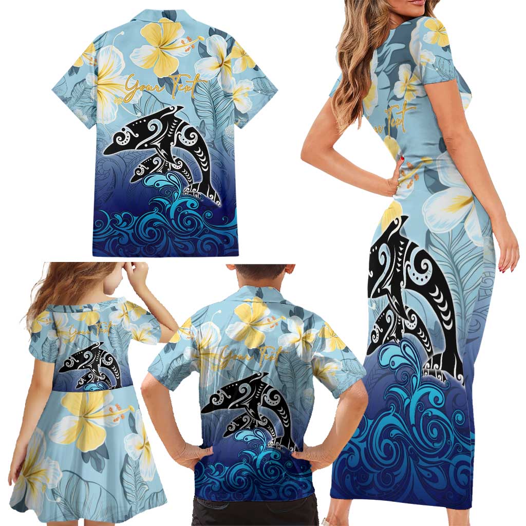 Mother And Baby Dolphins Family Matching Short Sleeve Bodycon Dress and Hawaiian Shirt Hawaii Hibiscus DT02 - Polynesian Pride