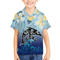 Mother And Baby Dolphins Family Matching Short Sleeve Bodycon Dress and Hawaiian Shirt Hawaii Hibiscus DT02 Son's Shirt Blue - Polynesian Pride