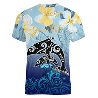 Mother And Baby Dolphins Women V-Neck T-Shirt Hawaii Hibiscus
