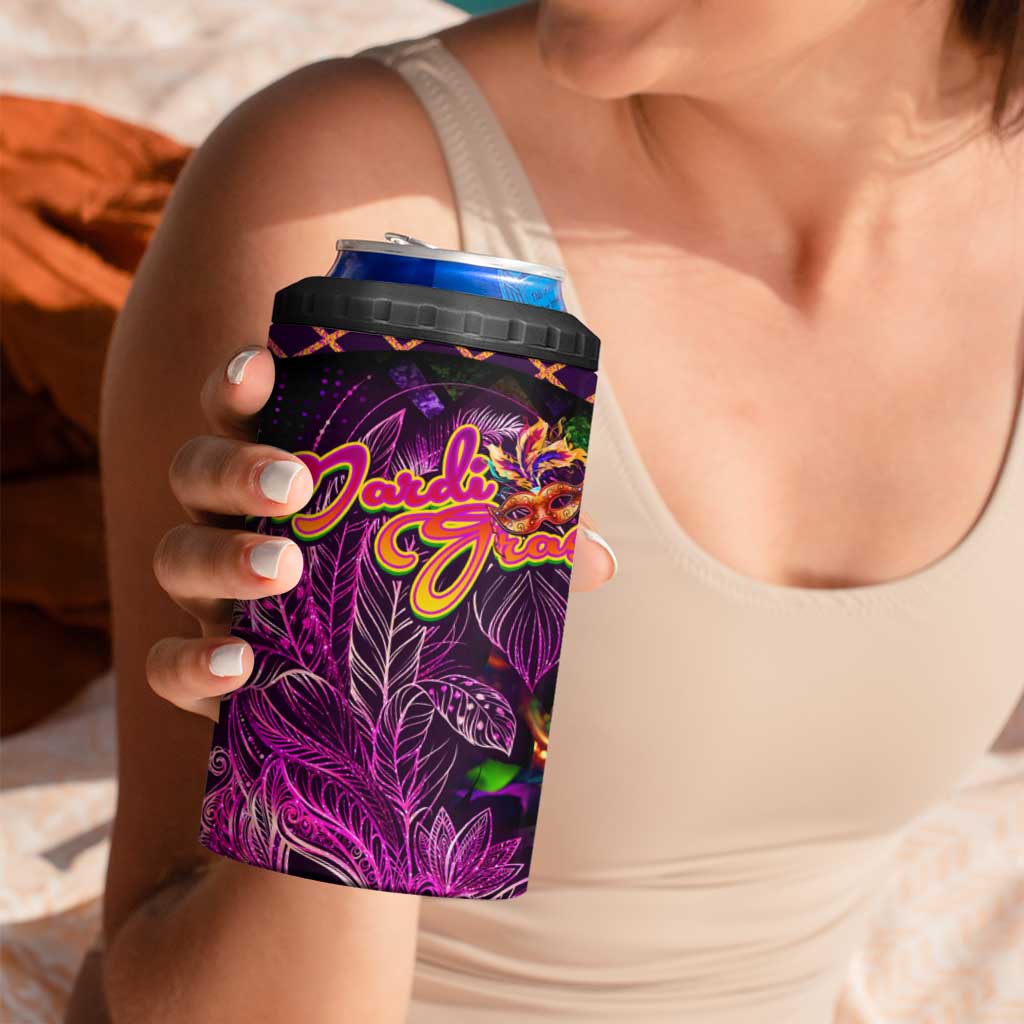 Happy Mardi Gras 4 in 1 Can Cooler Tumbler Mask Feather Colorfull