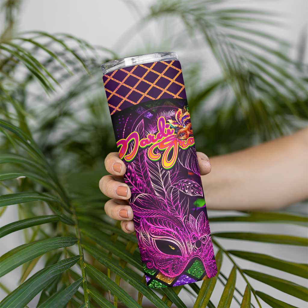 Happy Mardi Gras Skinny Tumbler Mask Feather Colorfull