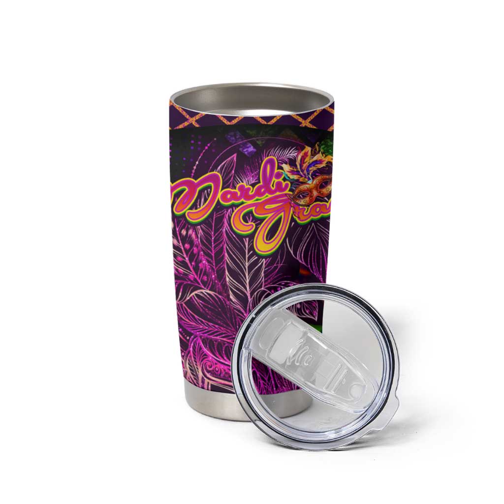 Happy Mardi Gras Tumbler Cup Mask Feather Colorfull