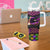 Happy Mardi Gras Tumbler With Handle Mask Feather Colorfull