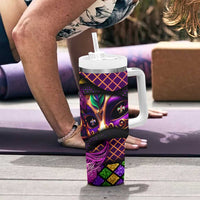 Happy Mardi Gras Tumbler With Handle Mask Feather Colorfull
