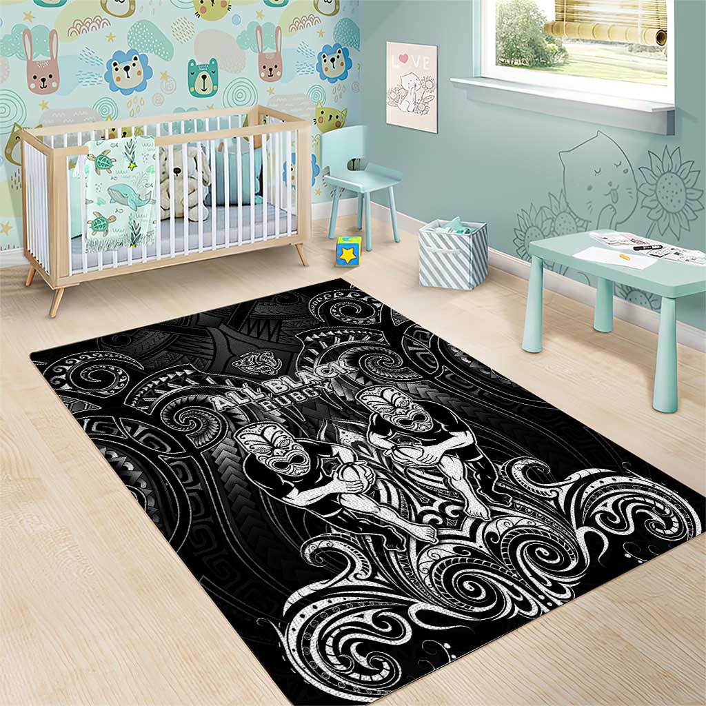 All Black Area Rug New Zealand Rugby Mascot Maori