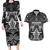 Personalized All Black Couples Matching Long Sleeve Bodycon Dress and Hawaiian Shirt New Zealand Rugby Mascot Maori DT02 Black - Polynesian Pride