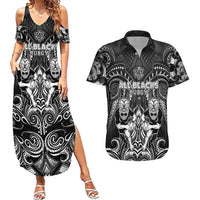 Personalized All Black Couples Matching Summer Maxi Dress and Hawaiian Shirt New Zealand Rugby Mascot Maori DT02 Black - Polynesian Pride