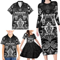 Personalized All Black Family Matching Long Sleeve Bodycon Dress and Hawaiian Shirt New Zealand Rugby Mascot Maori DT02 - Polynesian Pride