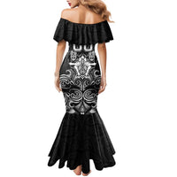 Personalized All Black Family Matching Mermaid Dress and Hawaiian Shirt New Zealand Rugby Mascot Maori DT02 - Polynesian Pride